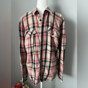 Vans Men's Red Black Beige Plaid Shirt Long Sleeve Button Up